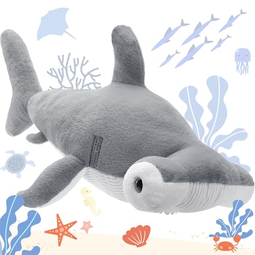 Image of Tezituor 43.3 inch Giant Hammerhead Shark Stuffed Animal, 4ft Large Stuffed Hammerhead Shark Plush Ocean Toys, Realistic Gray Shark Plush Pillow for Girls Boys