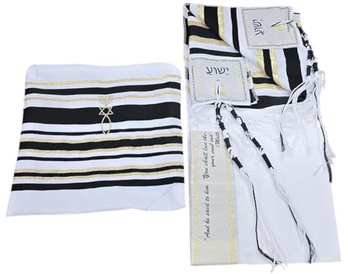 LION OF JUDAH MARKET Messianic Tallits Prayer Shawl New Covenant Messianic tallit Prayer Shawl Tallit 72x22 inch. Black Messianic Jewish Christian tallits