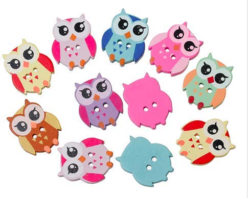 100 pezzi Bottoni Cucito in Legno Forma di Gufo Colorati Decorativi per