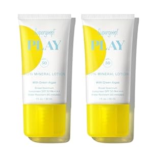 Supergoop! PLAY Mineral Lotion – 1 fl oz, Pack of 2 – Broad Spectrum SPF 50 Sunscreen for Face & Body – Lightweight, Fast Absorbing, Water Resistant – With Green Algae