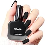 COSMOO Matte Black Nail Polish Air Dry, Quick Dry Dark Lacquer Nail Art Varnish, Velvet Mist Effect Matte Finish Nails Polish for Ladies, 0.41 fl oz