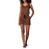 Amazon Essentials Women's Studio Terry Romper, Black Brown Animal Print, Large