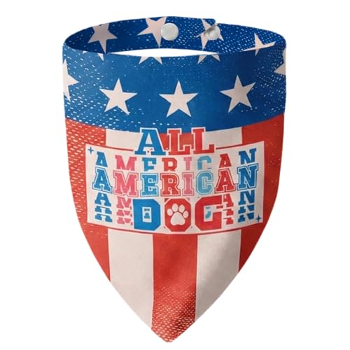 ICEMOOD 4th of July Dog Bandana 2-in-1 Vintage American Flag with Fun Slogan Reversible American Flag Triangle Scarf Adjustable Snap Button Patriotic Neckwear for Small & Medium Breeds (5-30lbs)