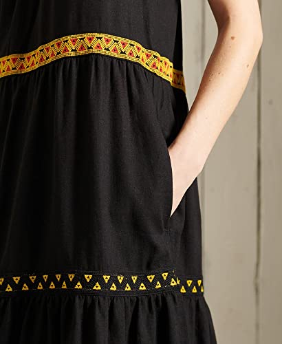 Superdry Femme Sleeveless Embroidered Dress Robe, Black, XXS