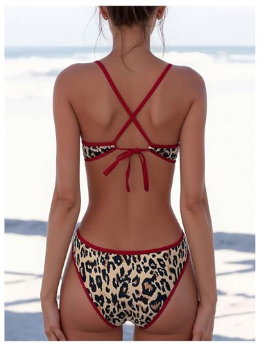 SOLY HUX Women's Leopard Print Bikini Set Bathing Suit Summer Beach Vacation Two Piece Swimsuit2