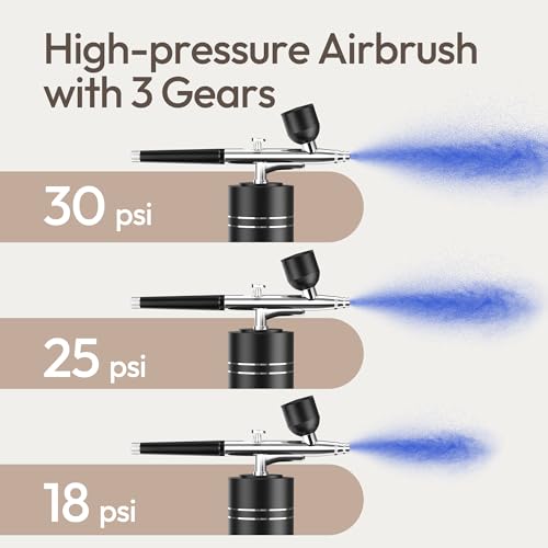 Image of Airbrush Kit with Compressor 30PSI Portable Airbrush Gun Rechargeable Handheld Cordless Air Brush for Nails Art, Painting, Cake Decor, Cookie, Mode, Makeup, Barber (Black)