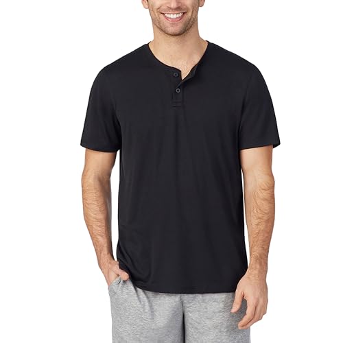 Cuddl Duds Sleepwear for Men Far-Infrared Enhance Moisture Wicking Short Sleeve Henley Pajama Shirt