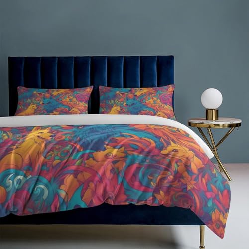 ZGDPBYF Conjunto de cama queen size, colcha de lobo animal selvagem, animais da selva psicodélicos,