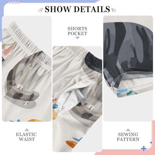 Cat with Hats Boys Long Pants Soft Trousers Elastic Waist Kids Lounge Bottoms with Pockets S-XL4