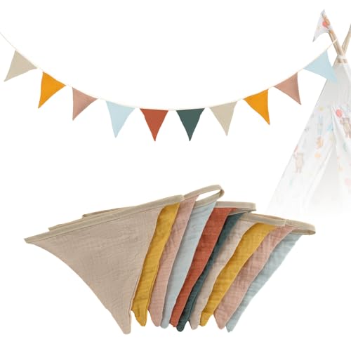 Guirnalda de Banderines,2.6M Banderines de Fiesta para Habitación Infantil,Decoración para Banderines de Tela para Niñas y Niños (Morandi Mix)