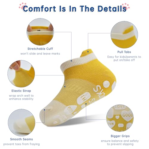 HYCLES Toddler Non-Slip Ankle Socks With Grippers Anti Slip Low Cut Socks for Baby Kids Boys Girls 5 Pairs3
