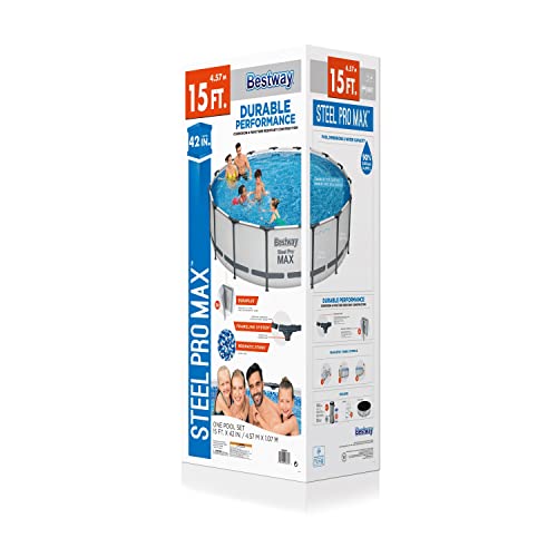 Bestway: Steel Pro Max 15' X 42" Above Ground Pool Set - 3955 Gallon, Outdoor Family Pool, Corrosion & Puncture Resistant, Includes Filter, Pump, Ladder & Cover #TOP2