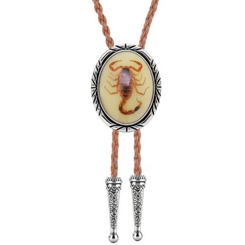 Image of Jeilwiy Bolo Tie for Men Western Cowboy Tie Necklace Gold Bolo Tie Leather Necktie Halloween Tie Accessories for Women