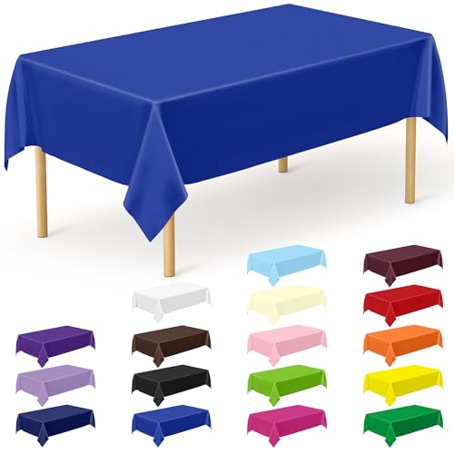 Image of 12 PCS Waterproof Plastic Table Cloth, Blue Rectangle Disposable Table Cover, Table Cloth Rectangle Table, 54 X 108 IN Wrinkle-Resistant Smooth Tablecloth for Parties Weddings Picnics Decorations