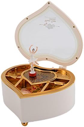 PROKTH Heart-Shaped Musical Box,Music Box Figurine with Plastic Little Ballet Girl for Girls (White - Single Heart)