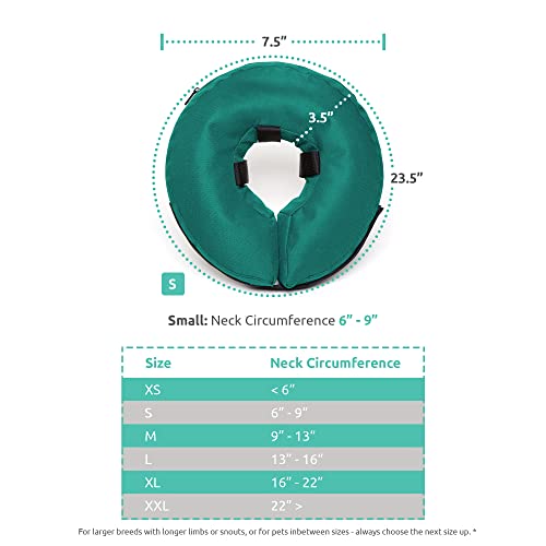 Image of ZenPet Protective Inflatable Recovery Collar for Dogs and Cats (Teal) - Soft Pet Cone Does Not Block Vision E-Collar - Designed to Prevent Pets from Touching Stitches, Wounds and Rashes (Small)