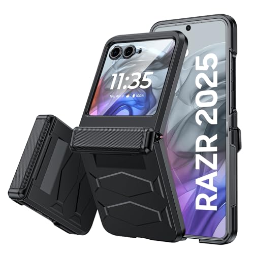 Vizvera for Motorola Razr 2025 Case with Hinge Cover,Built-in Screen Protector Shockproof All-Inclusive Smartphone Cover Wireless Charging for Motorola Razr 2025(Black)