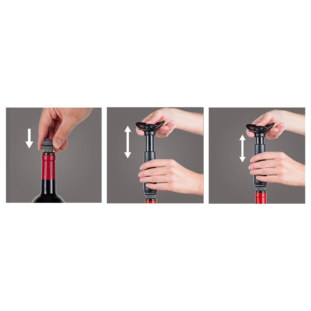 VACUVIN - Contenitore per vino originale Plus Black + antigoccia + pompa Concerto + tappo grigio