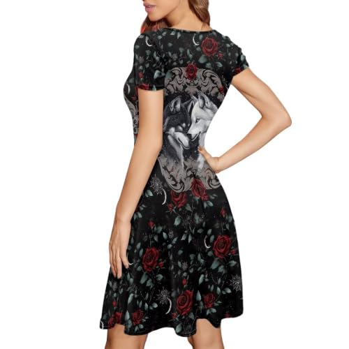 Image of Irisjudy T Shirt Dress for Women Short Sleeve Girls Short Sleeve Dress Plus Size, O Neck Knee Length Midi Dress for Ladies