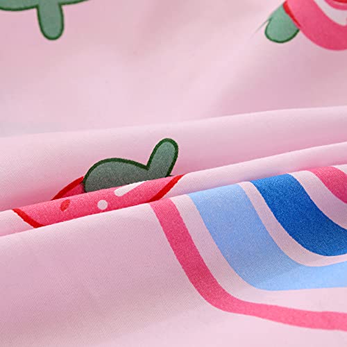 Kwlover 2Pc Soft Bed Fitted Sheet And Pillowcases Set,Pink Strawberry And Rainbow Printed Sheets For Kids Twin Size Bed #TOP3