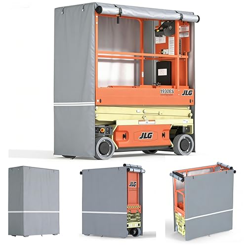 Scissor Lift Cover, Heavy-Duty 600D Waterproof Oxford Fabric, 75\"L x 34\"W x 87\"H, Universal Fit for JLG Genie Skyjack Upright, UV-Resistant Dustproof with Roll-Up Access Panels