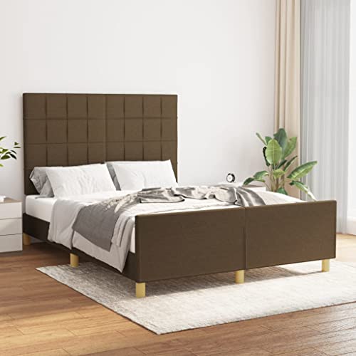 HaoChrymec Estructura de Cama con Cabecero Ajustable, Tela Marrón Oscuro, Cama Matrimonial Ideal para Dormitorio Principal o Habitación Juvenil, 140x200 cm