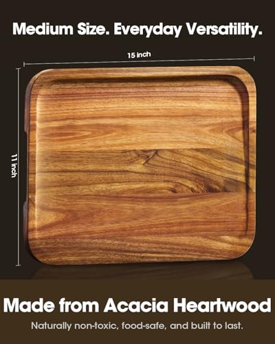 Tabla de Cortar de Madera Acacia Starkbear 38x28 cm con Canal para Jugos y Mango Integrado miniatura 3