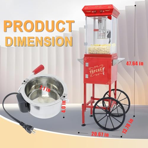Image of Vintage Style Popcorn Machine 8oz - Snack Popper Maker with Stainless Steel Kettle, Retro Vintage Cart & Wagon Wheels, pop corn machine for Home, Parties, Movie theater, Christmas,Thanksgiving