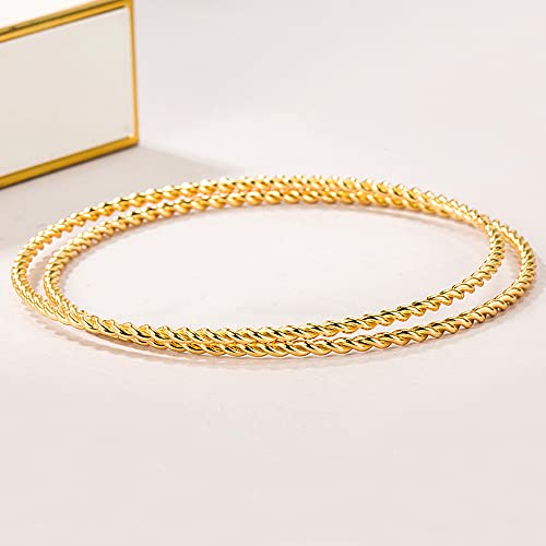 Meilanduo 925 Sterling Silver 2Mm Round Twisted Cable Wire Bangle Bracelet - Delicate Dainty Twist Cable Bangle - For Women Girls (2Pc Gold-Tone, 65Mm For Medium Wrist) #TOP5