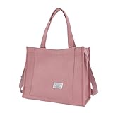 UERRUAM Corduroy Tote Bag for Women Work Crossbody Purse for Everyday,College,Travel,Lightweight Handbag Adjustable Strap,Small,Dark Pink