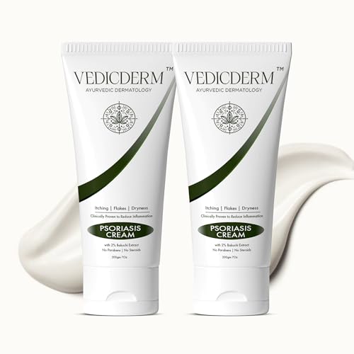 Image of VEDICDERM Natural Psoriasis Cream for Dry Itchy Skin Steroid-Free Formula with Ayurvedic Herbs Helps Soothe Redness, Flakiness & Irritation Moisturizing Body Cream for Sensitive Skin (200ml Pack of 2)