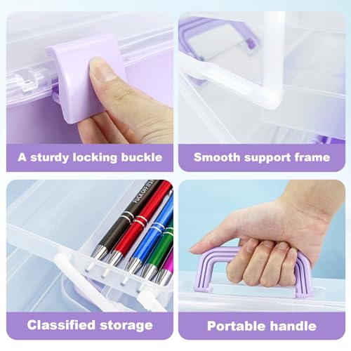 Image of Tackle Box Organizer and Storage, 10-Inch Craft Organizer With 3 Layers, Medicine Box with Handle for Nail, Makeup, Diamond Painting, Building Blocks (Purple)