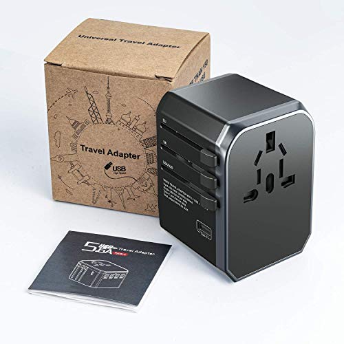 Adaptador Enchufe De Viaje Universal, MUSCCCM Cargador Internacional con 4 Puertos USB y Tipo C para US EU UK AU Ms de 150 Pases