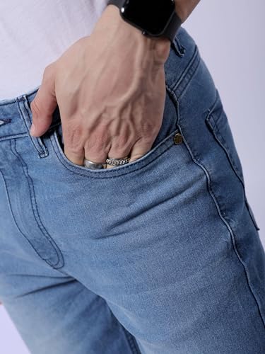 Image of The Indian Garage Co Men Slim Fit Solid Mid-Rise Denim Shorts