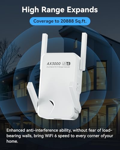 Image of WiFi Extender Signal Booster with WiFi 6 - Up to 20888 Sq.ft Coverage, AX3000 3000Mbps Dual Band WiFi Extender for 188 Devices