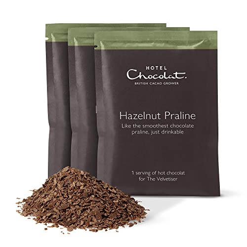 Hotel Chocolat Hazelnut Praline Hot Chocolate Sachets - Luxury Chocolate Flakes - Pack of 20 Single-Serve Sachets, 700g - Made To Pair With The Velvetiser - Serve Hot or Iced