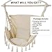 Hammock Chair Hanging Rope Swing,2 Cushions Included,Max 500 Lbs,Sturdy & Safe Steel Spreader Bar with Anti-Slip Ring,Large Hanging Chair with Pocket for Indoor/Outdoor, Bedroom, Porch, Patio