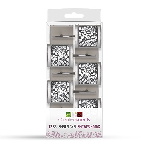 Image of Creative Scents Silver Shower Curtain Hooks Decorative | Set of 12 | Crackled Glass Shower Curtain Rings