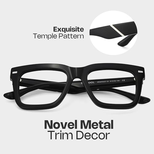 Image of Zeelool Square Glasses Frames for Men Fashion Black Fake Eyeglasses With Clear Lens Vintage Acetate Full Eyewear Glasses Redina JGA270431-01