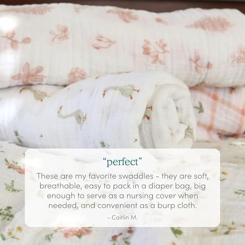 Image of aden + anais Essentials Muslin Swaddle Blankets, Newborn Receiving Blanket for Swaddling, 100% Cotton Baby Swaddle Wrap, 4 Pack, Lilo & Stitch