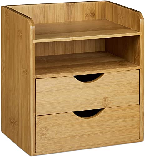 Unibos 4-Tier Bamboo Desk Organizer, Wooden Tabletop Storage Organization Box, Mini Small Desktop Organizer with Drawers for Office and Home