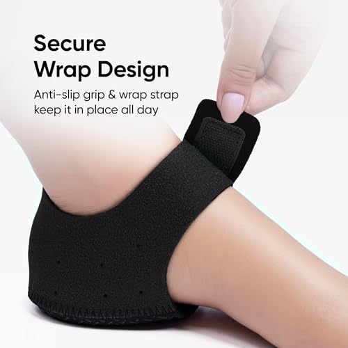 Image of Frido Orthotics Heel Protector for Heel Pain Relief | Gel Heel Pad with Velcro Strap | Anti-Slip Heel Cup Cushion for Men & Women | Plantar Fasciitis, Heel Spurs, Shoe Bite Support | Black| Size - S