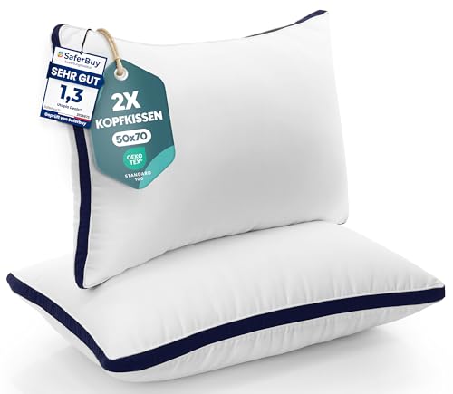 Utopia Bedding Kopfkissen (2er Set), 50 x 70 cm Schlafkissen, Gebürsteter Stoff Bezug Bettkissen, Premium Qualität Weich et Atmungsaktiv Kissen (Marineblau)