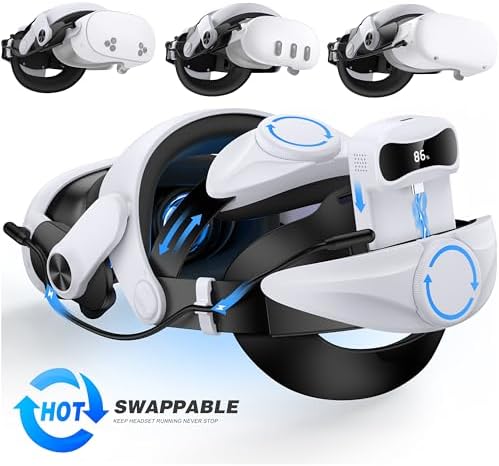 DXKK Battery Head Strap for Meta Quest 3/Quest 3s/Quest 2, VR Headset Strap with Soft Padding, Double Adjustment Dials Enhanced Comfort, Extra 3-4Hrs Playing Time