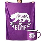 Mindsoft Mama Bear Gifts: Mama Bear Mugs & Blankets, 60 x 48 Inch, Purple, Flannel & Ceramic, 11 Oz, 2 Pack
