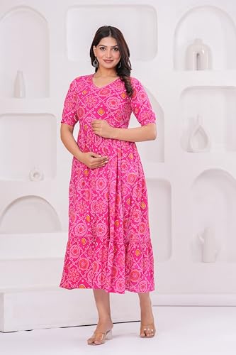 Image of Stylish Women's Pure Cotton All Over Printed Kurti Gown, Maternity Dress, and Feeding Dress - Comfortable and Elegant Maternity Wear for Women