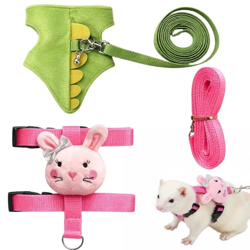 2-Piece Small Pet Walking Set with Safety Features Ferret Harness Adjustable Leash and Harness for Outdoor Adventures Soft Plush Material Rabbit Designs Suitable for Hedgehogs and Other Small Pets