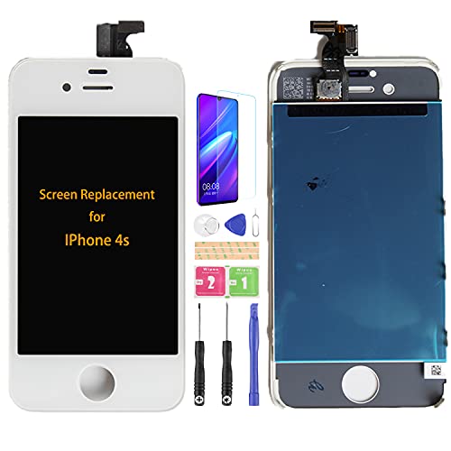 SRJTEK Compatible con iPhone 4S A1431 A1387, pantalla LCD, sensor de pantalla táctil, piezas de repuesto, digitalizador, totalmente ensamblable, kit (blanco sin marco)