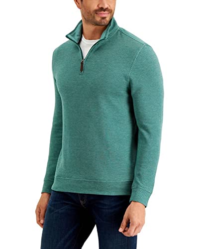 Club Room Mens Birdseye 1/4 Zip Comfortable Pullover Sweater Green S