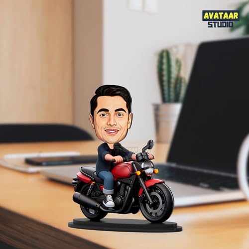 Image of Personalized Gift for Wife, Husband, Girlfriend, Boyfriend, Friends Character Caricature Photo Frame Unique Design Customized Gift for Friends & Family (BIKE RIDER) (7 INCHES)